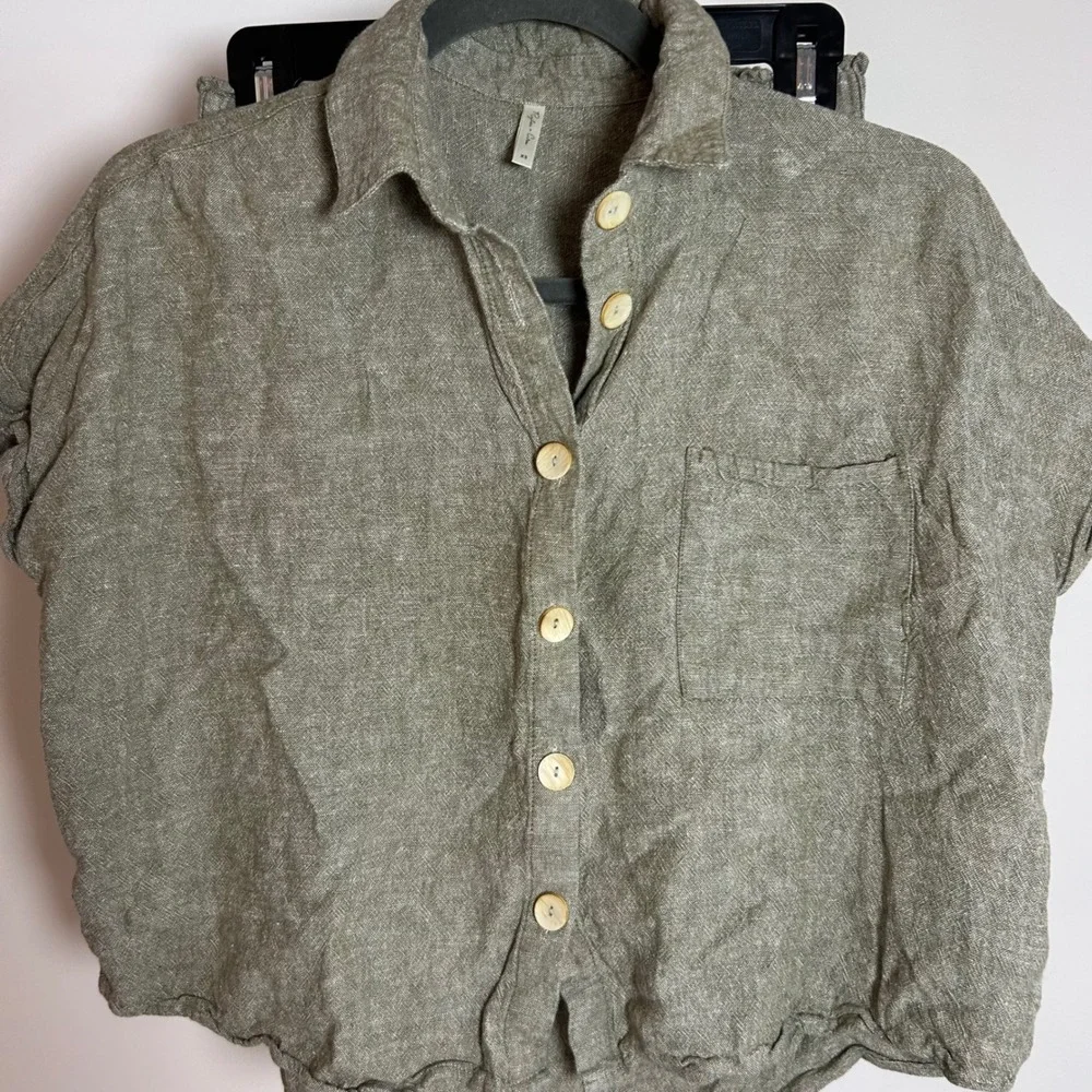 Rylee + Cru Linen Blend Button Up Shirt Shorts Set Natural‎ XS - Picture 3 of 8